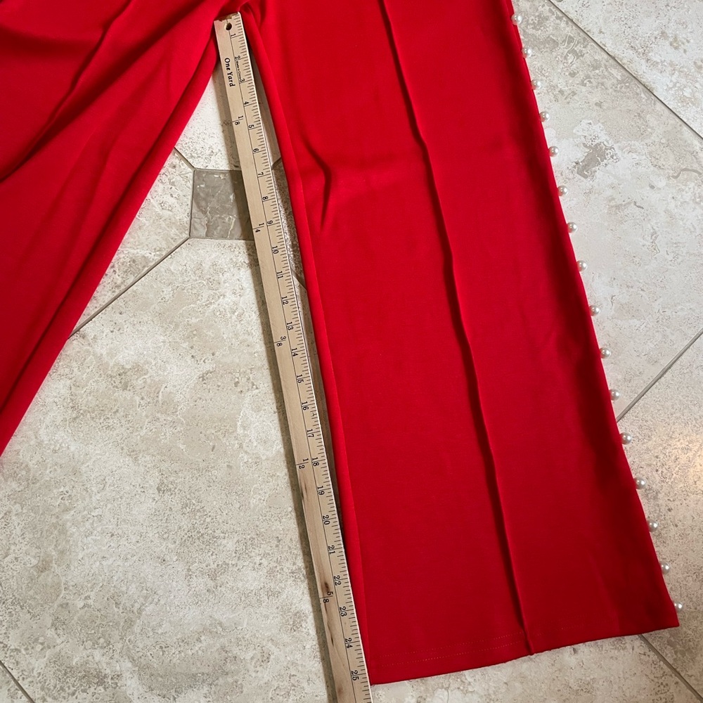 Red Pearl-Accent Wide Leg Pants & Hoodie Set - Picture 5 of 9